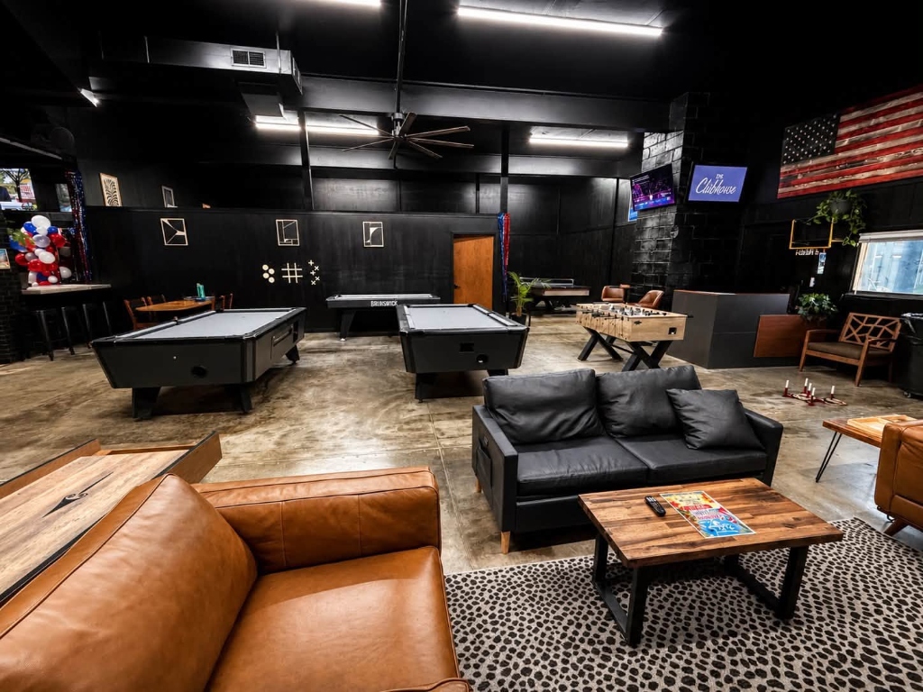 Pool tables, air hockey, and lounge seating